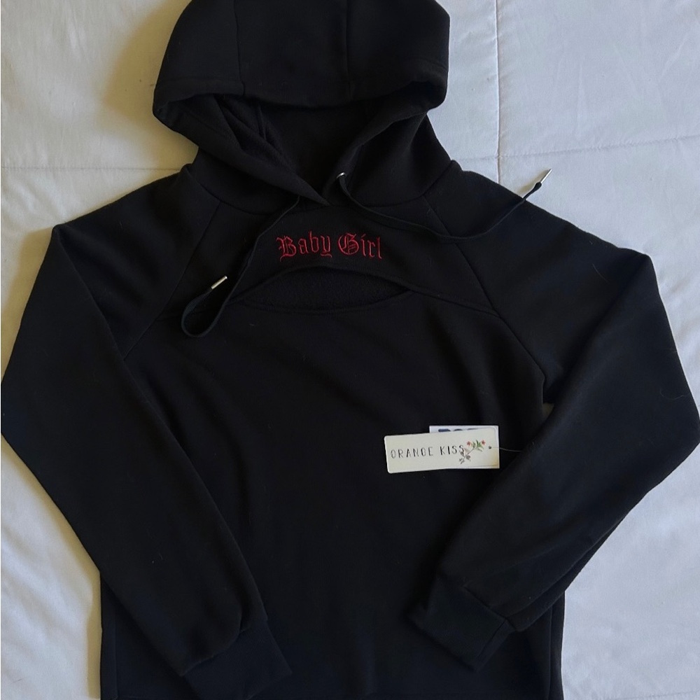NEW WITH TAGS black embroidered hoodie